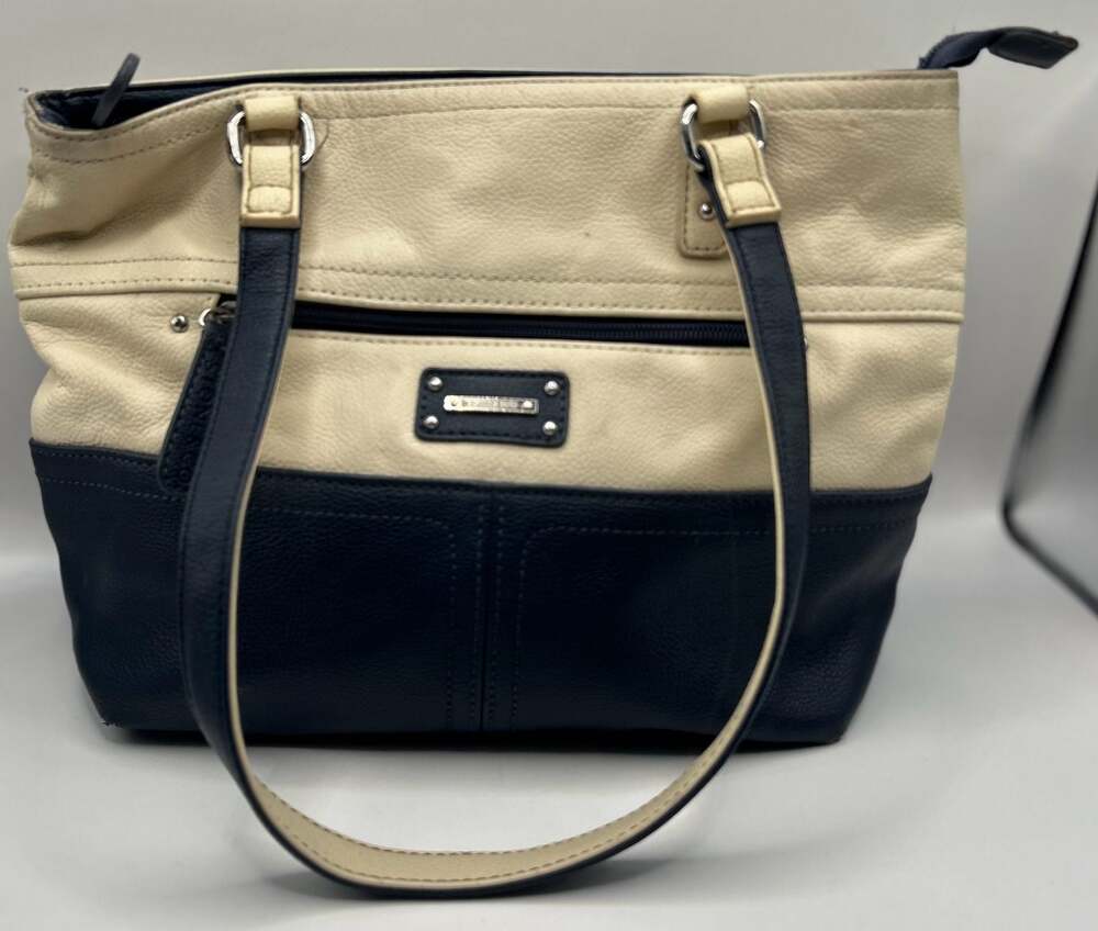 Stone & Co. Donna Colorblock Leather Tote Bag Navy and Cream